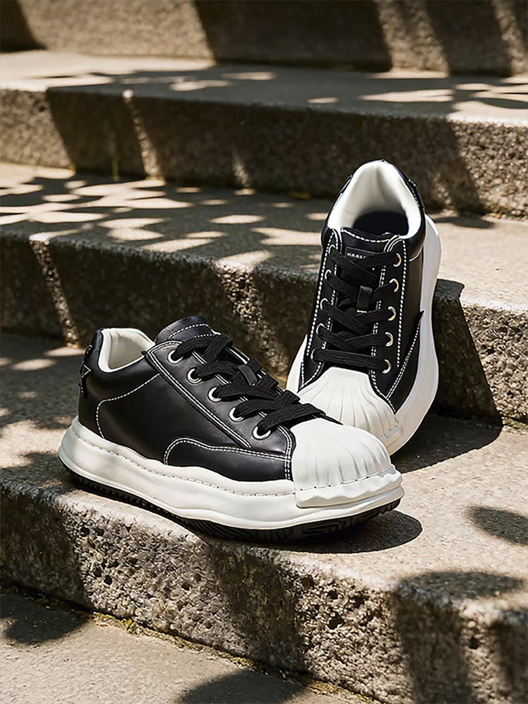 Molded Shell-Toe Black Court Sneakers - View 7