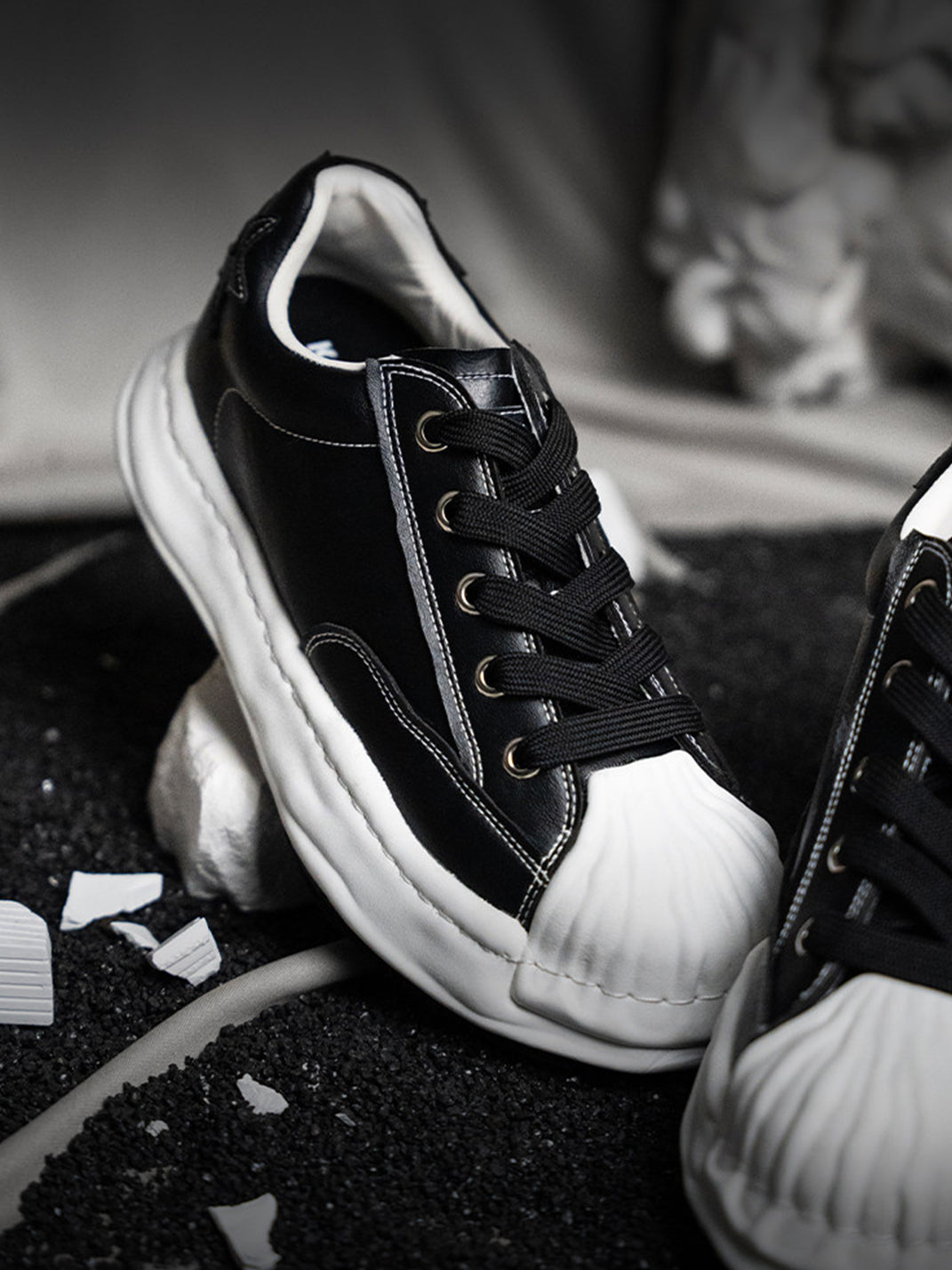 Molded Shell-Toe Black Court Sneakers - View 10