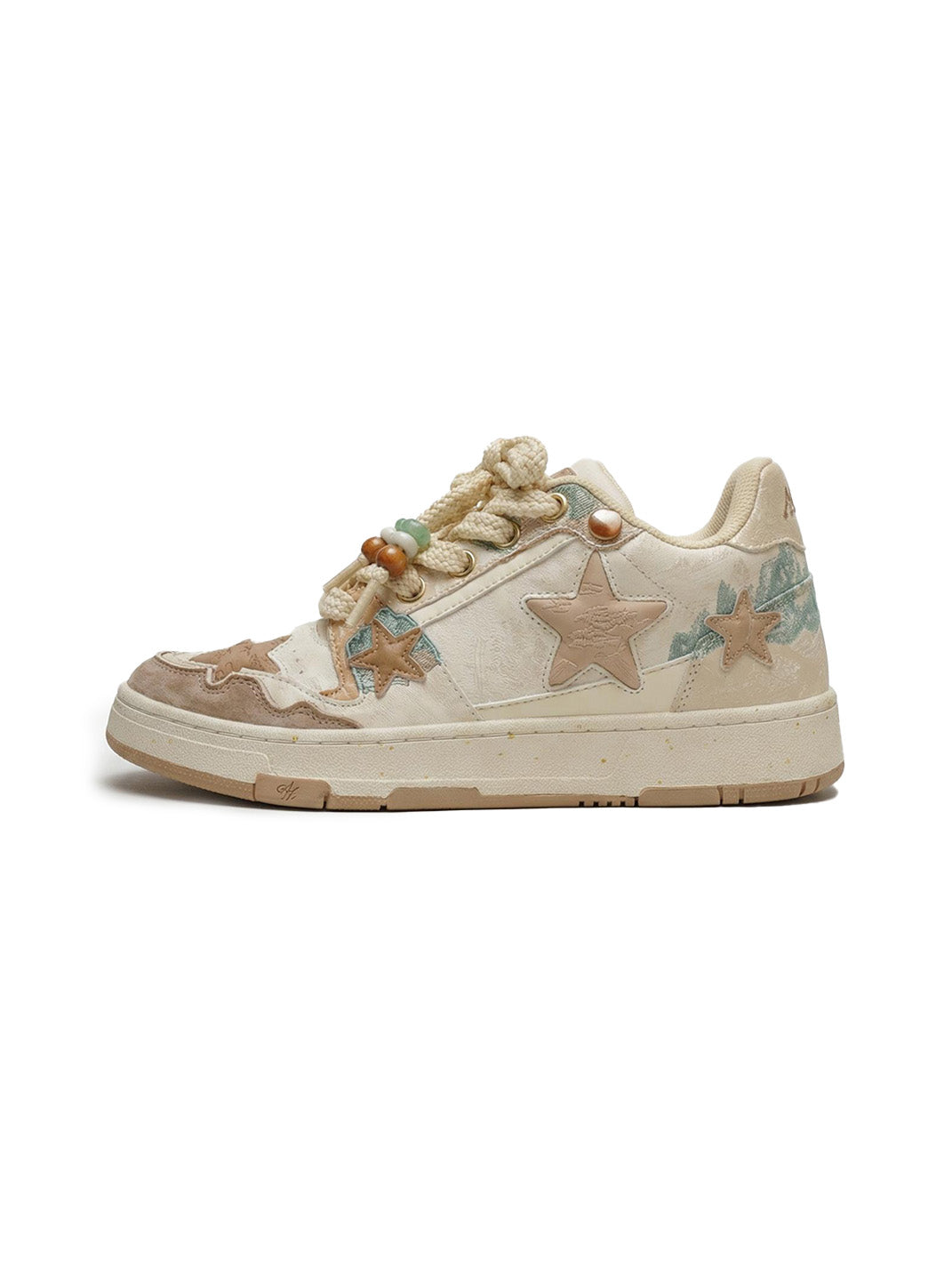 Jacquard Star-Panel Retro Court Sneakers