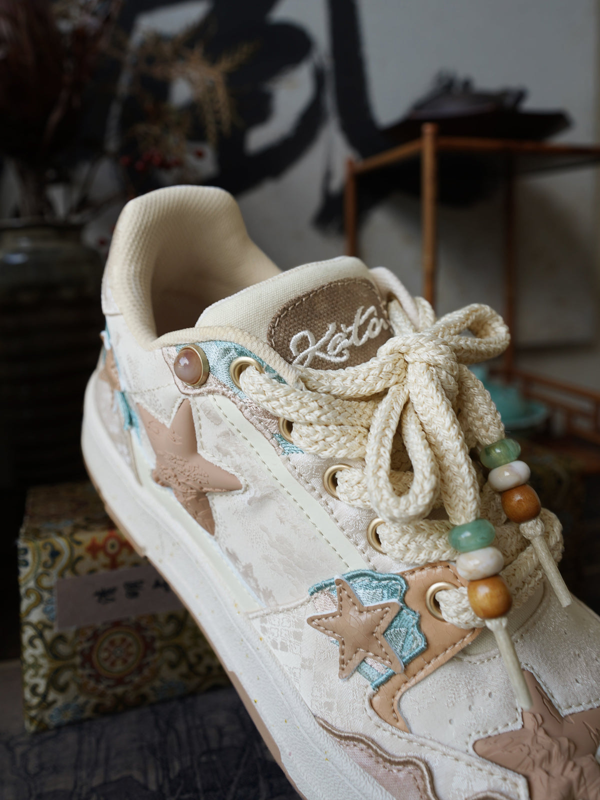 Jacquard Star-Panel Retro Court Sneakers - View 12