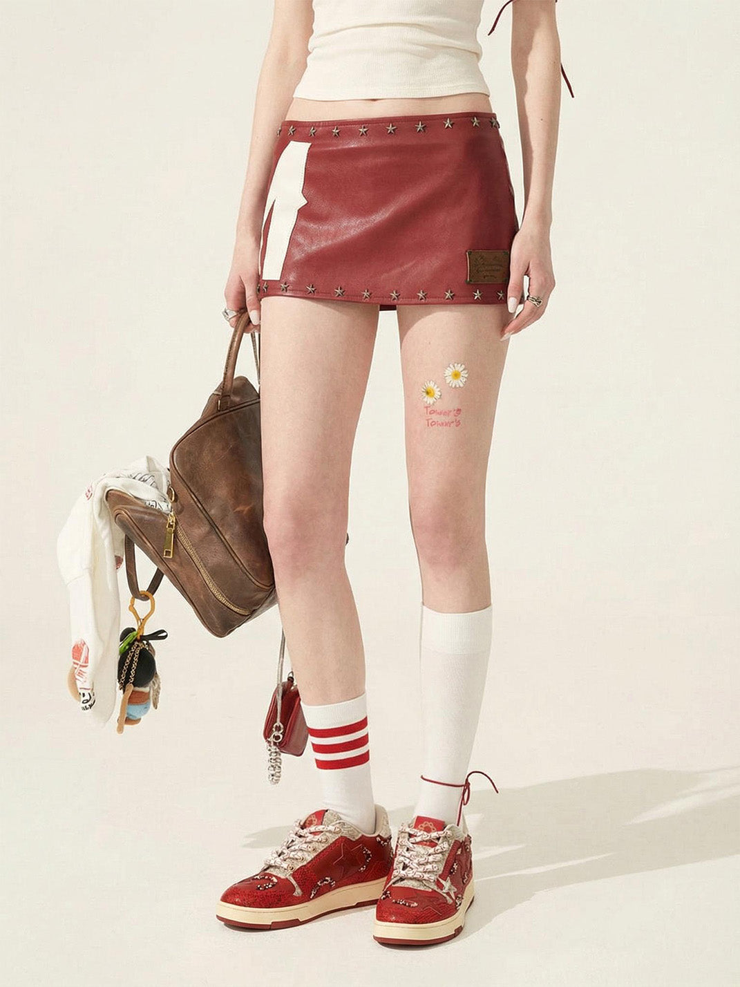 Snake-Embossed Red Star Court Sneakers - View 3