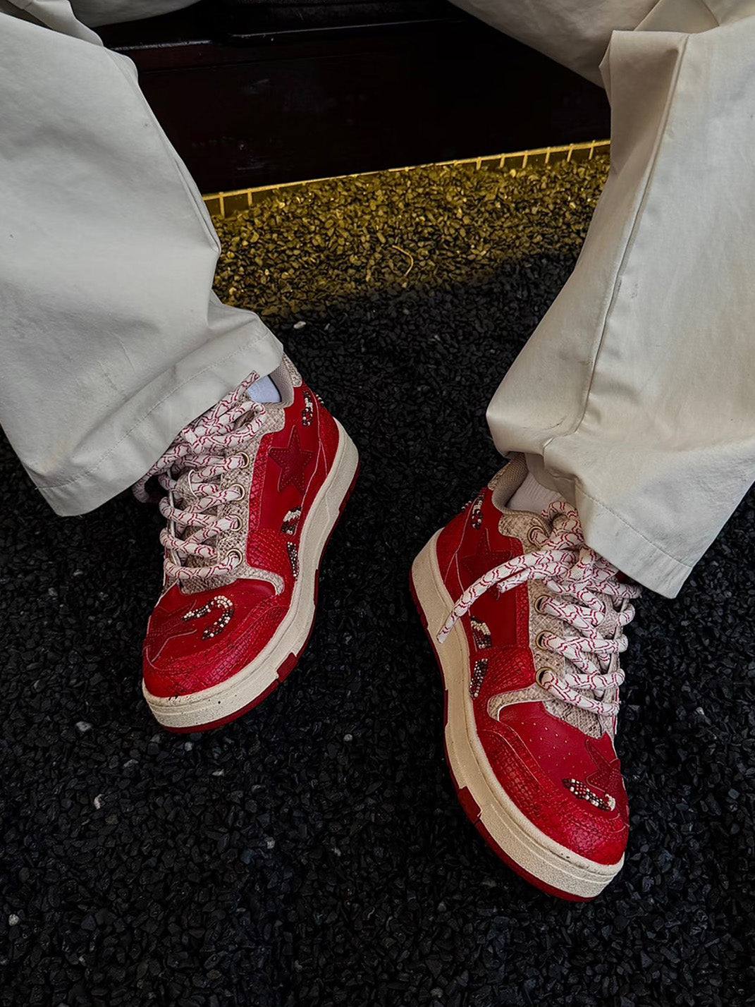 Snake-Embossed Red Star Court Sneakers - View 4
