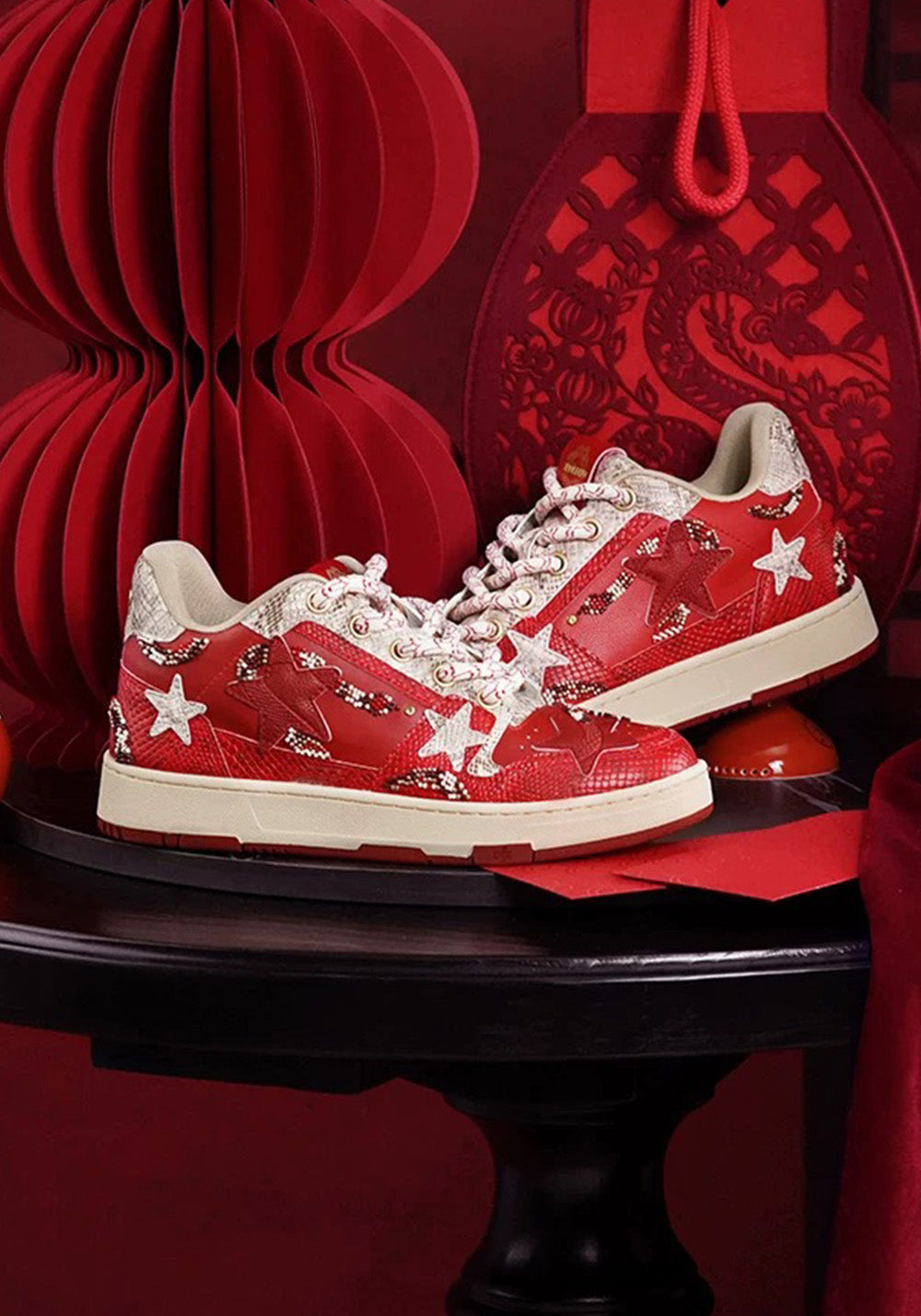 Snake-Embossed Red Star Court Sneakers - View 6