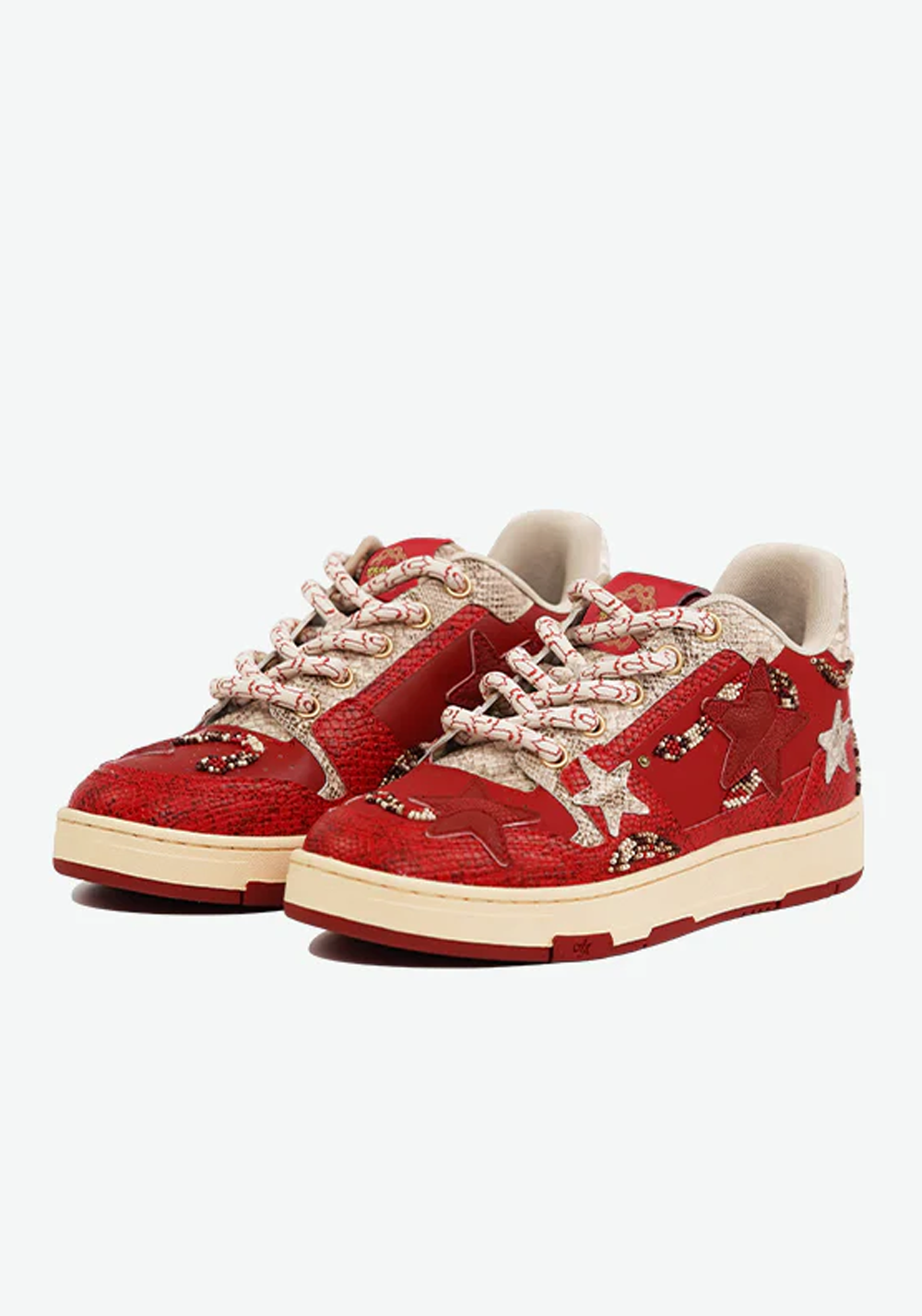 Snake-Embossed Red Star Court Sneakers - View 10