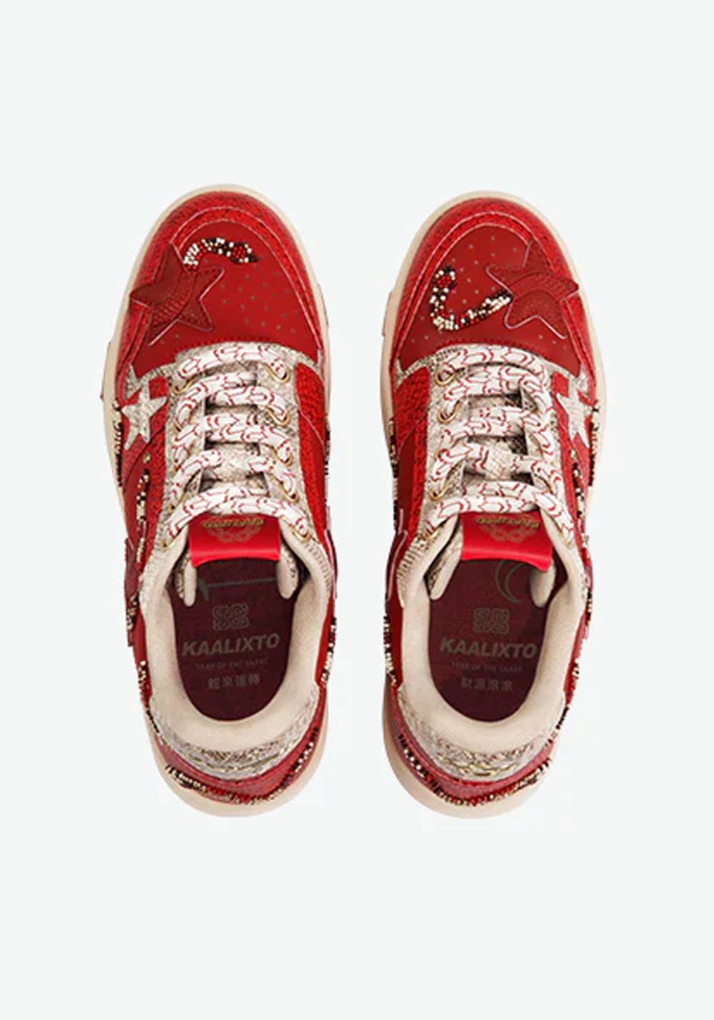 Snake-Embossed Red Star Court Sneakers - View 11