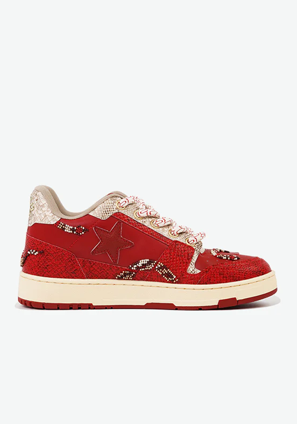 Snake-Embossed Red Star Court Sneakers - View 13