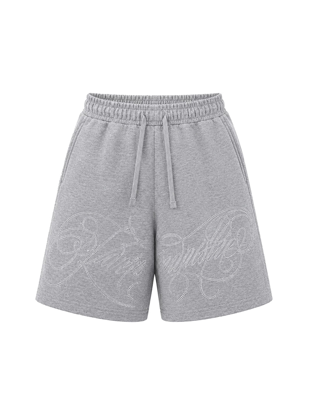 Rhinestone-Script Drawstring Sweat Shorts