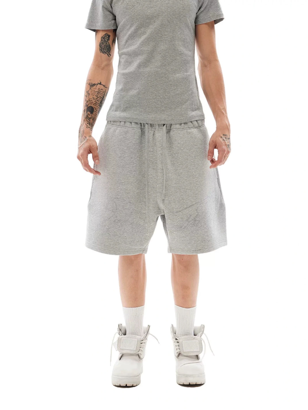 Rhinestone-Script Drawstring Sweat Shorts - View 2
