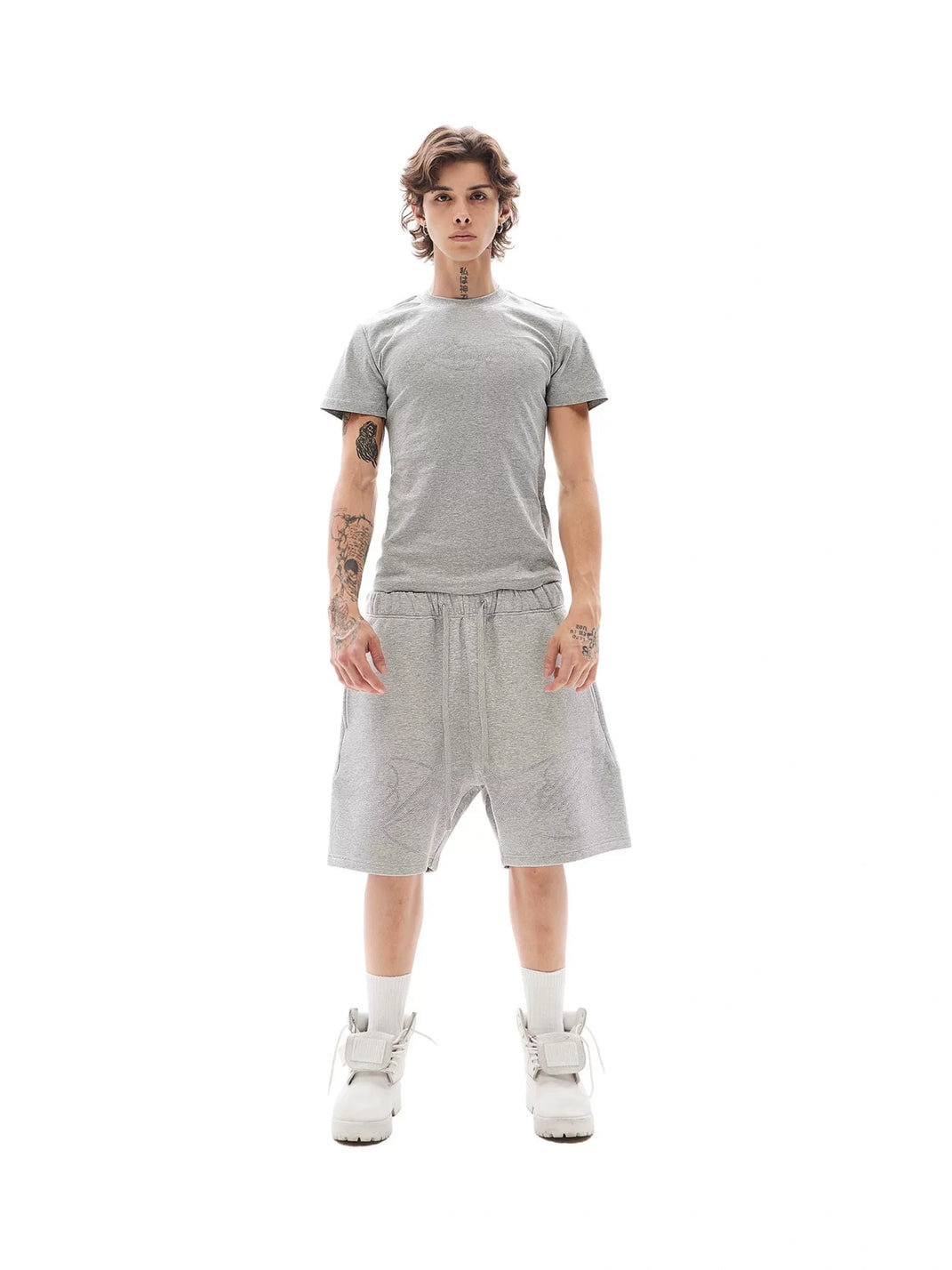 Rhinestone-Script Drawstring Sweat Shorts - View 3