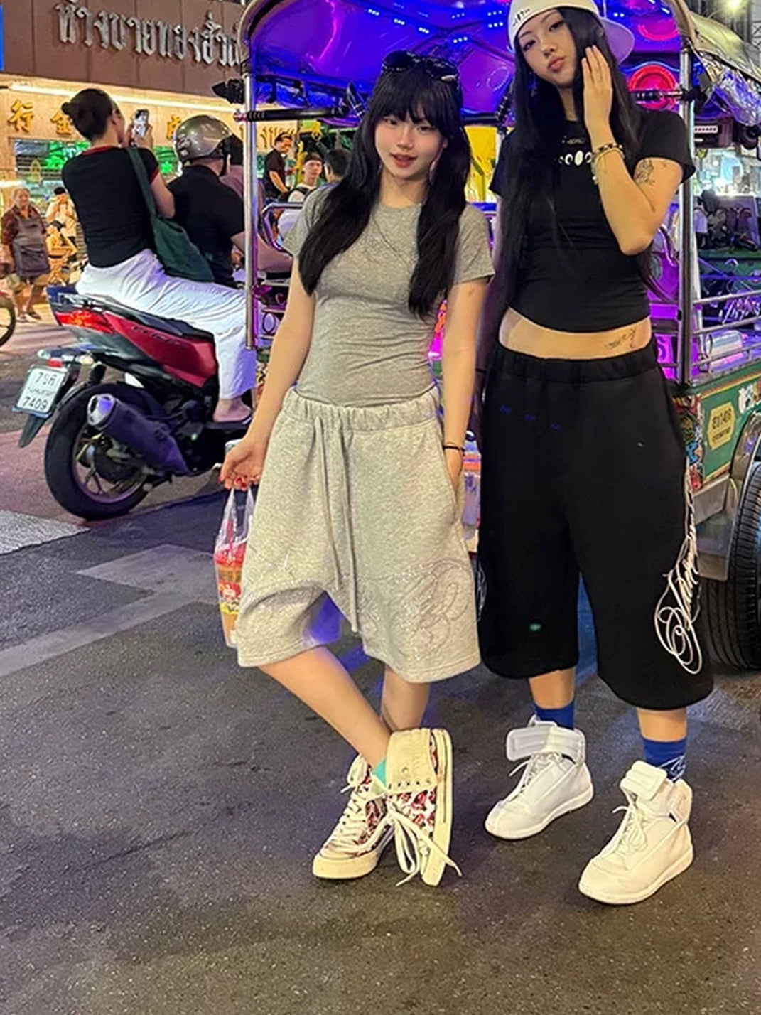 Rhinestone-Script Drawstring Sweat Shorts - View 6