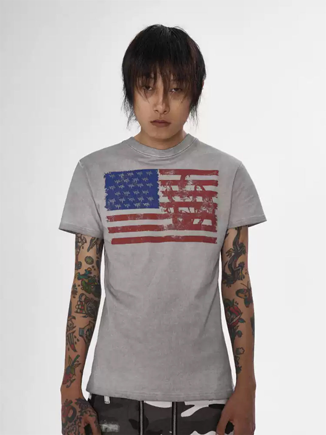 Faded Flag Graphic Cotton T-Shirt - View 2