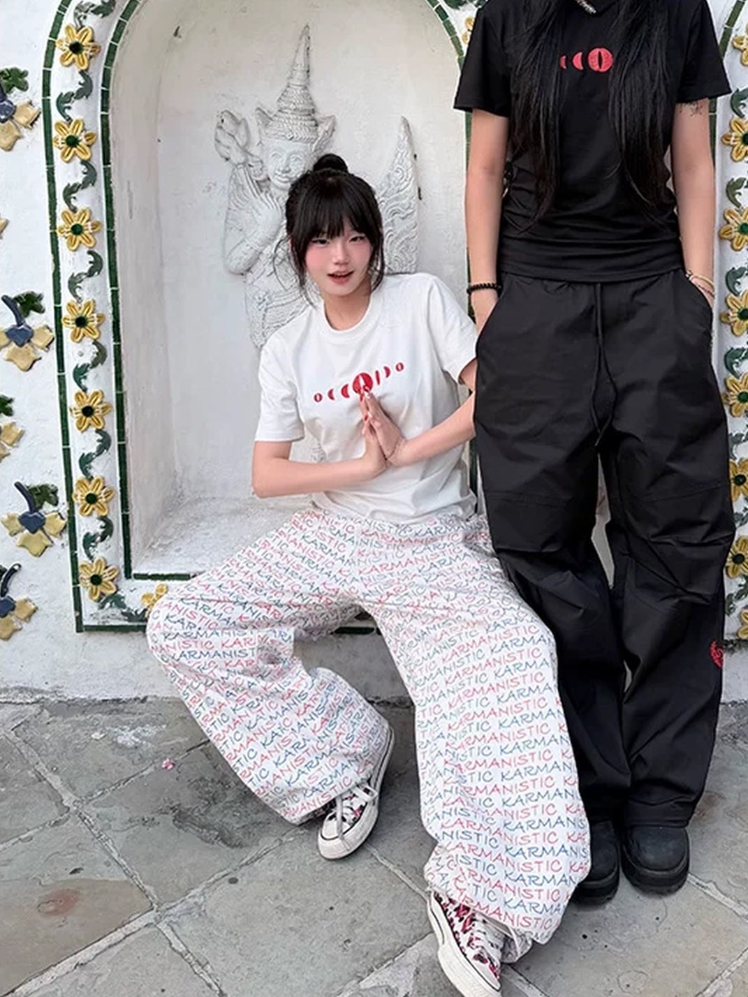 Allover-Text Stacked Wide-Leg Jeans - View 6