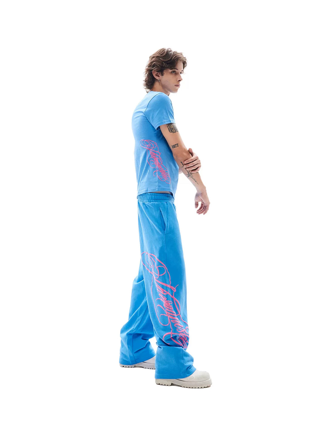 Raised-Graphic Wide-Leg Drawstring Sweatpants - View 8