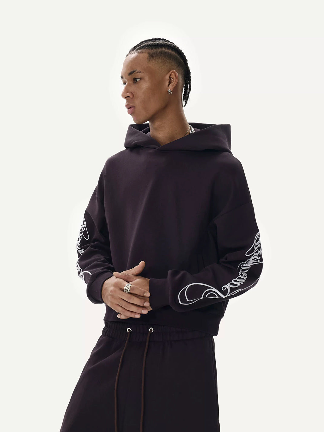 Sleeve-Embroidered Relaxed Pullover Hoodie - View 10