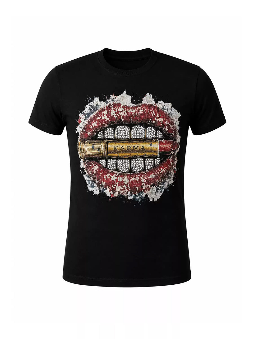 Rhinestone Lip Graphic Cotton T-Shirt