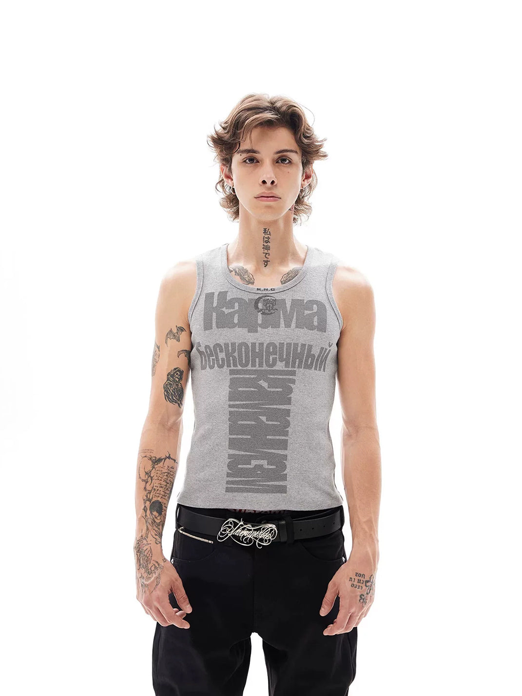 Letter-Graphic Ribbed Cotton Gym Tank - View 7