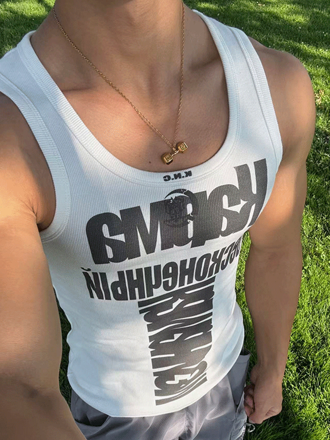 Letter-Graphic Ribbed Cotton Gym Tank - View 8