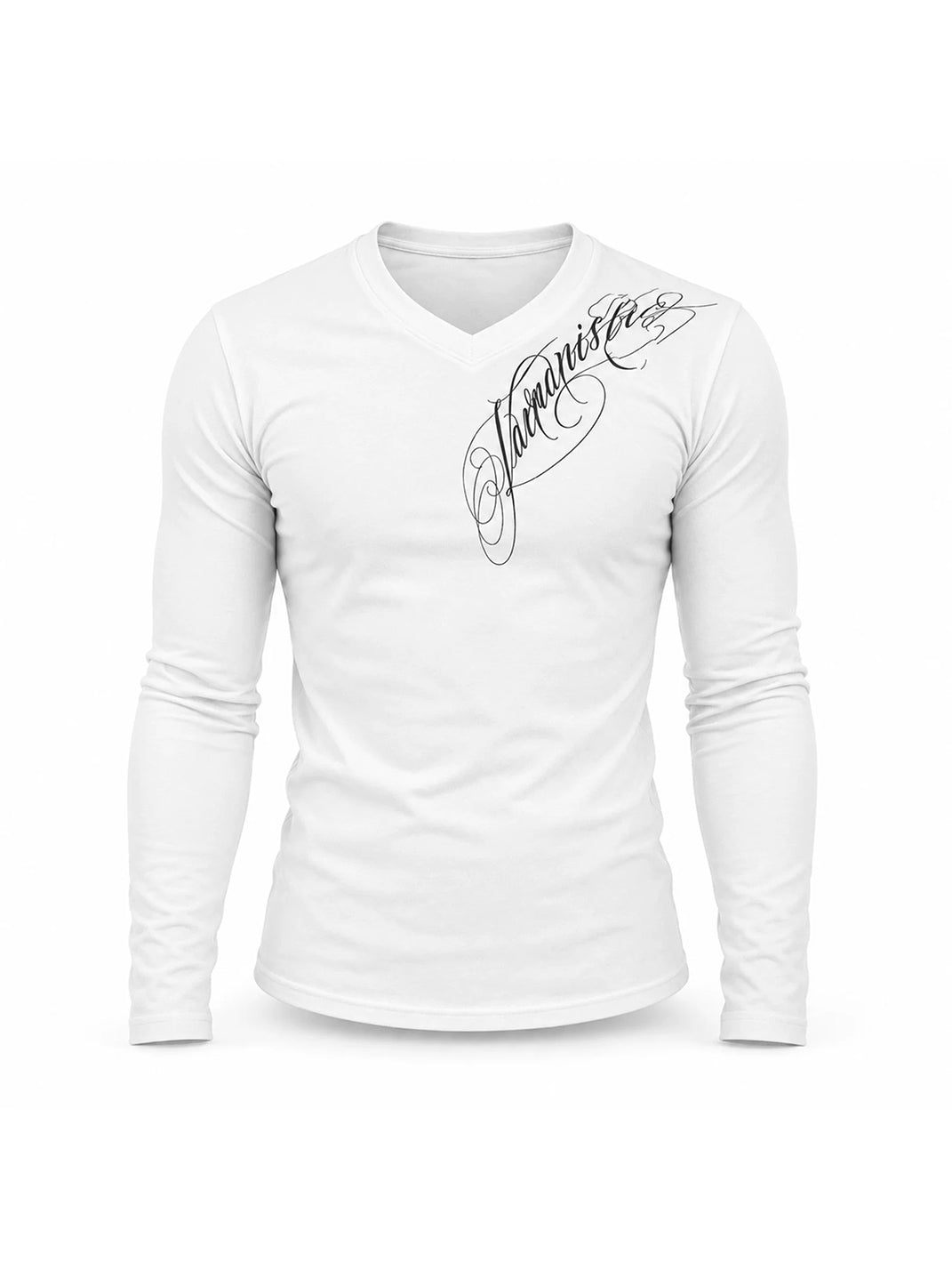 Script V-Neck Slim Long-Sleeve Tee