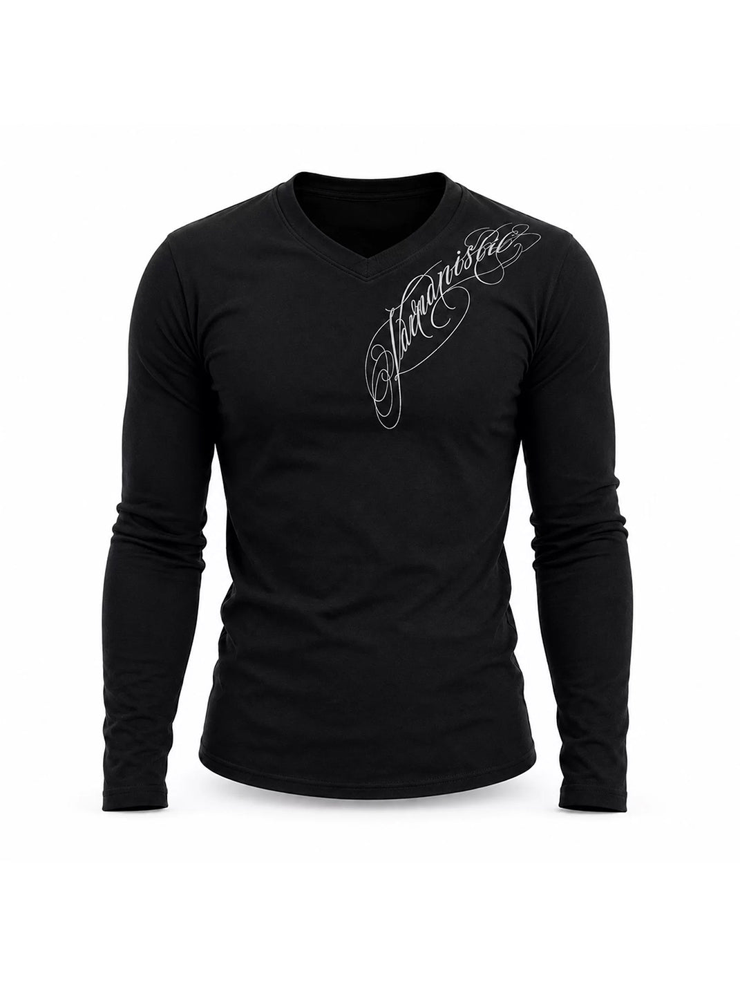 Script V-Neck Slim Long-Sleeve Tee - View 3