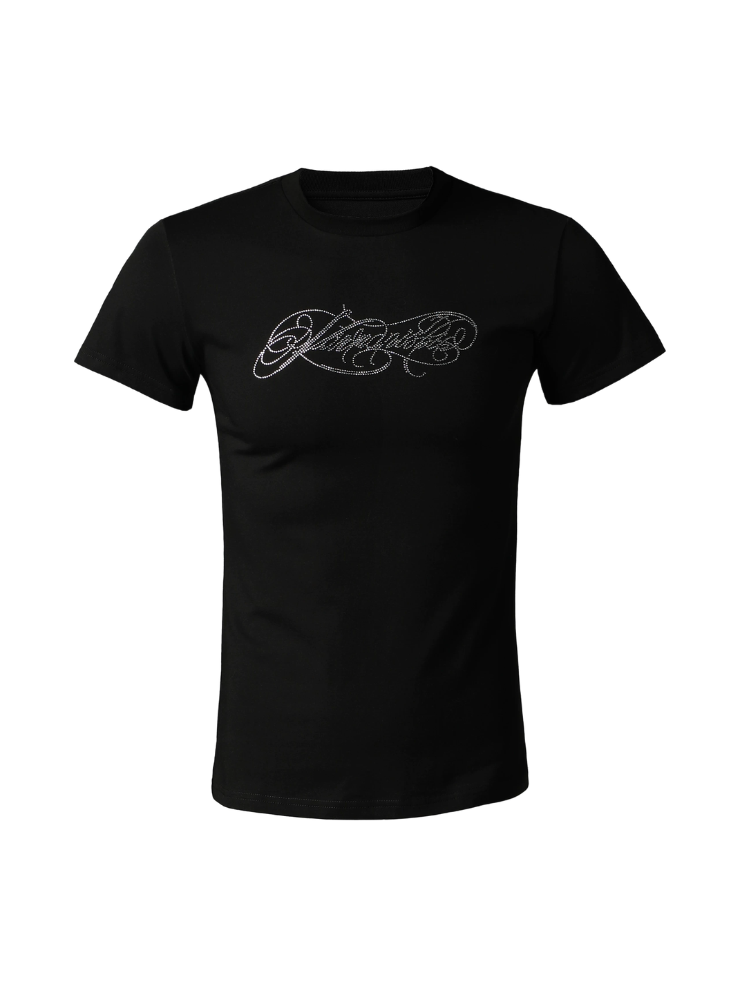 Rhinestone Script Slim-Fit Cotton T-Shirt - View 4