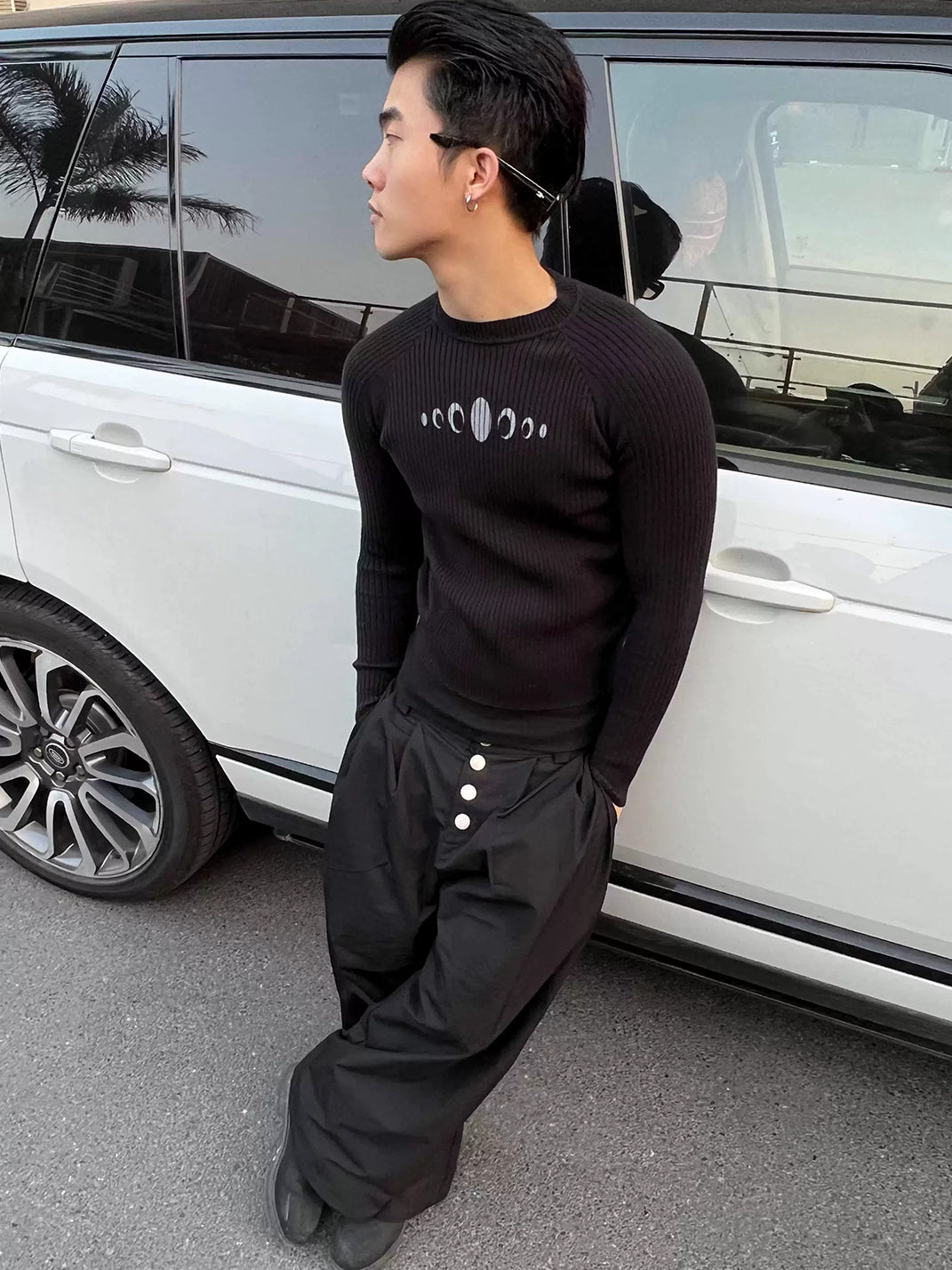 Moon-Phase Slim Ribbed Knit Sweater - View 8