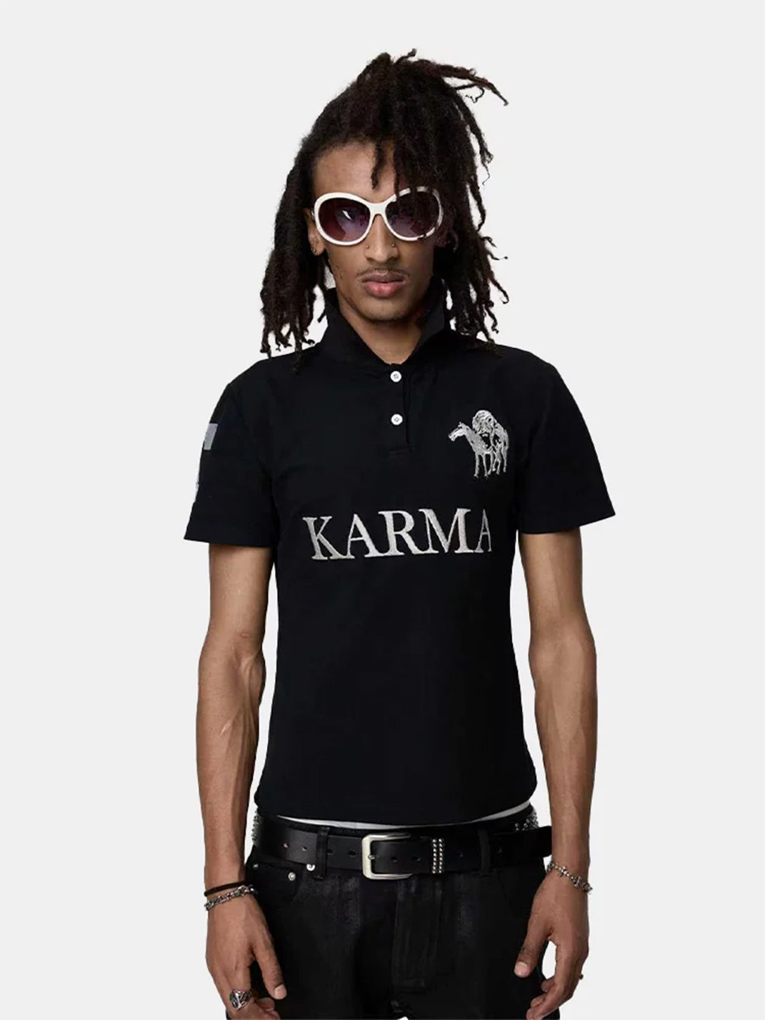 Karma-Embroidered Slim Cotton Polo - View 8