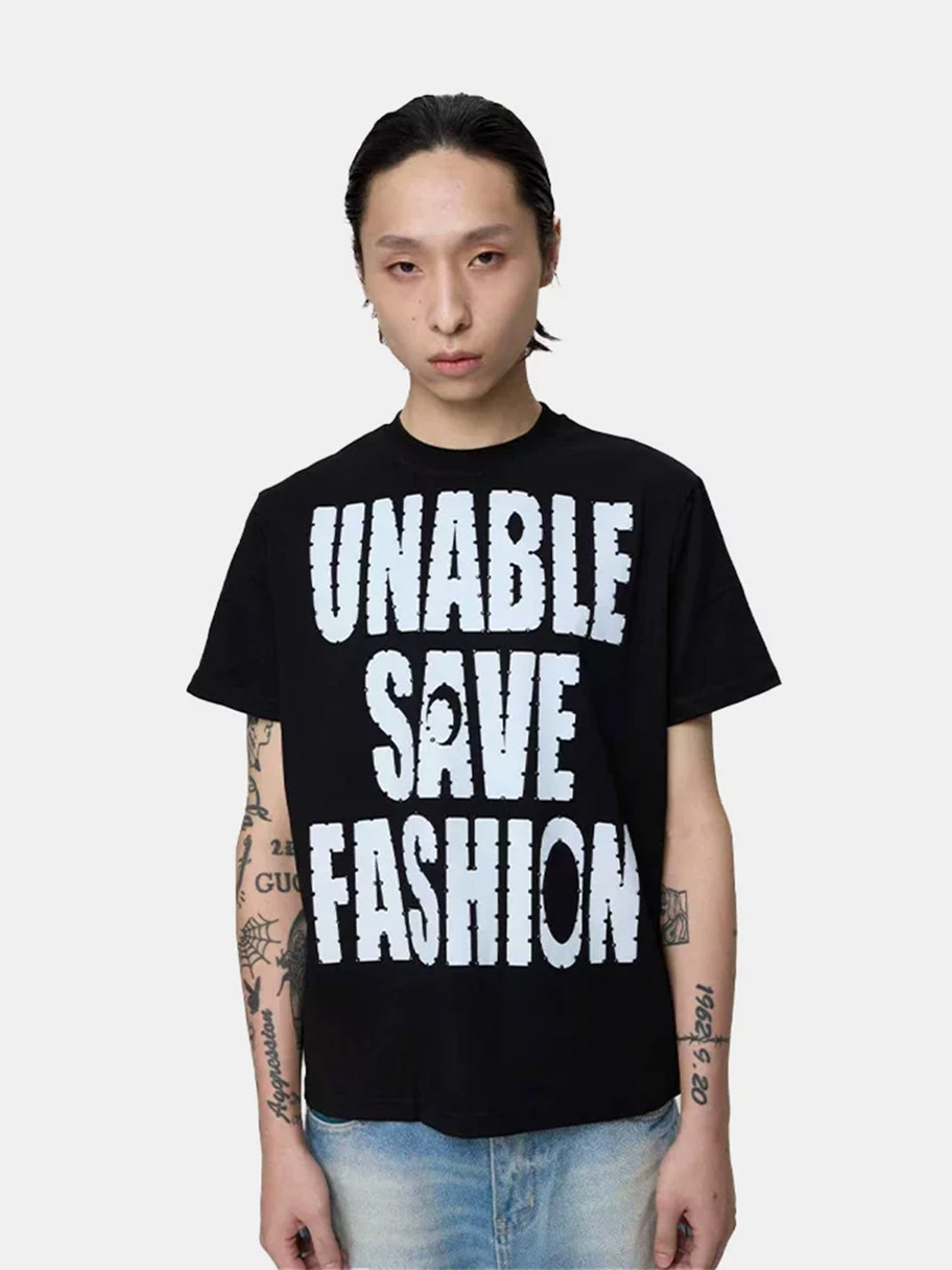 Rhinestone Letter Graphic Relaxed Cotton T-Shirt - View 2