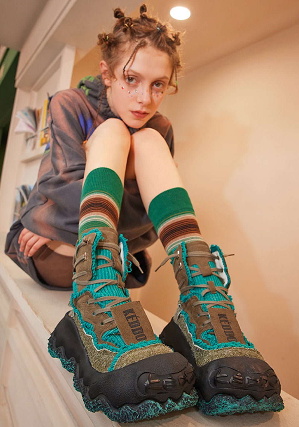 Abstract-Splash Layered Platform Boots - View 2