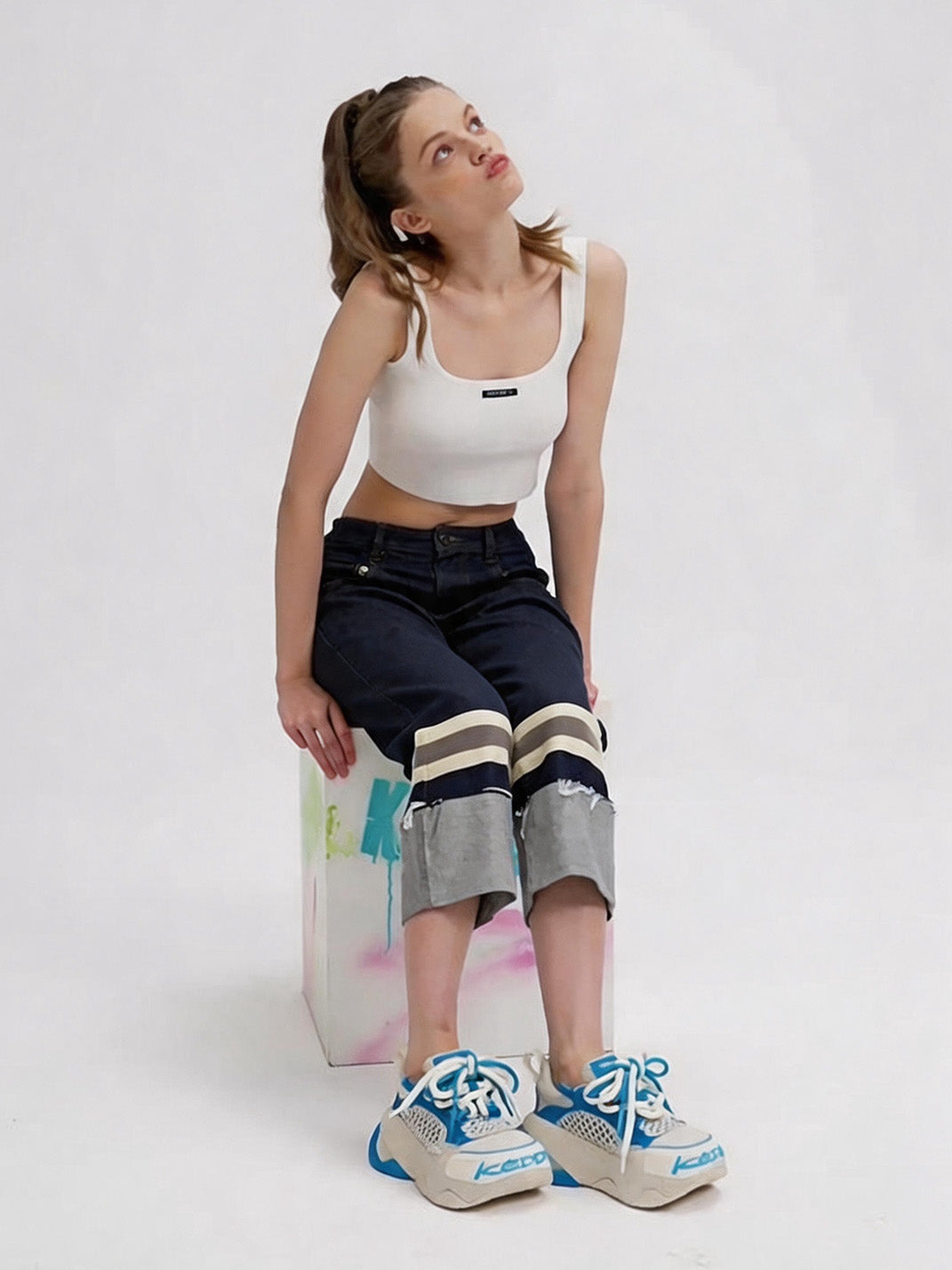 Macaron Blue Mesh Chunky Dad Sneakers - View 4