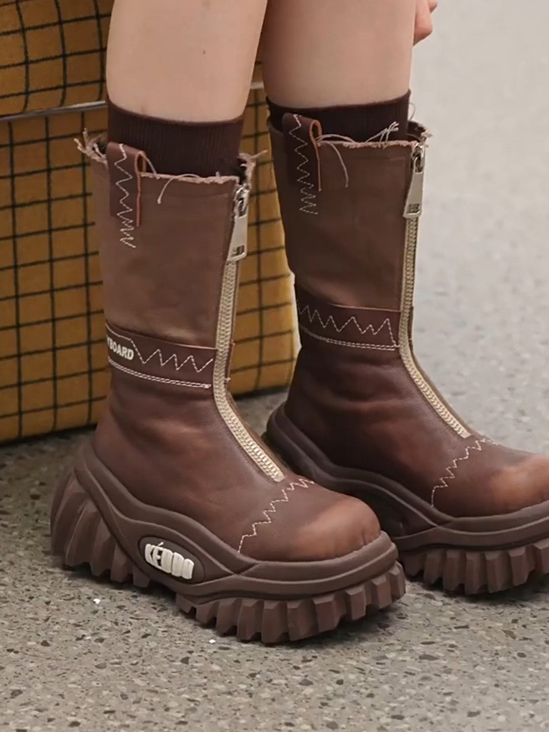 Retro Mid-Calf Chunky Motorcycle Boots - View 4