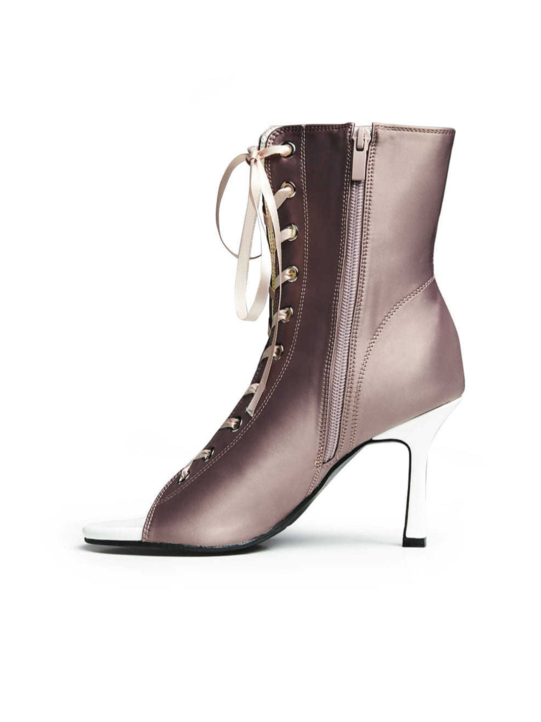 Satin Lace-Up Peep-Toe Ankle Heels