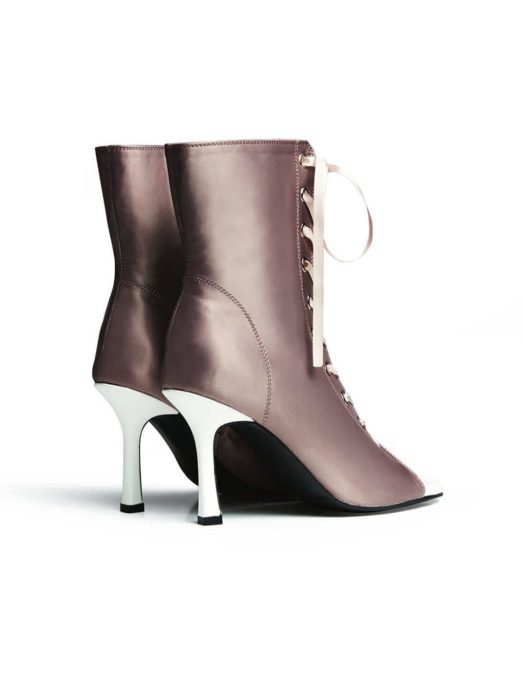 Satin Lace-Up Peep-Toe Ankle Heels - View 7