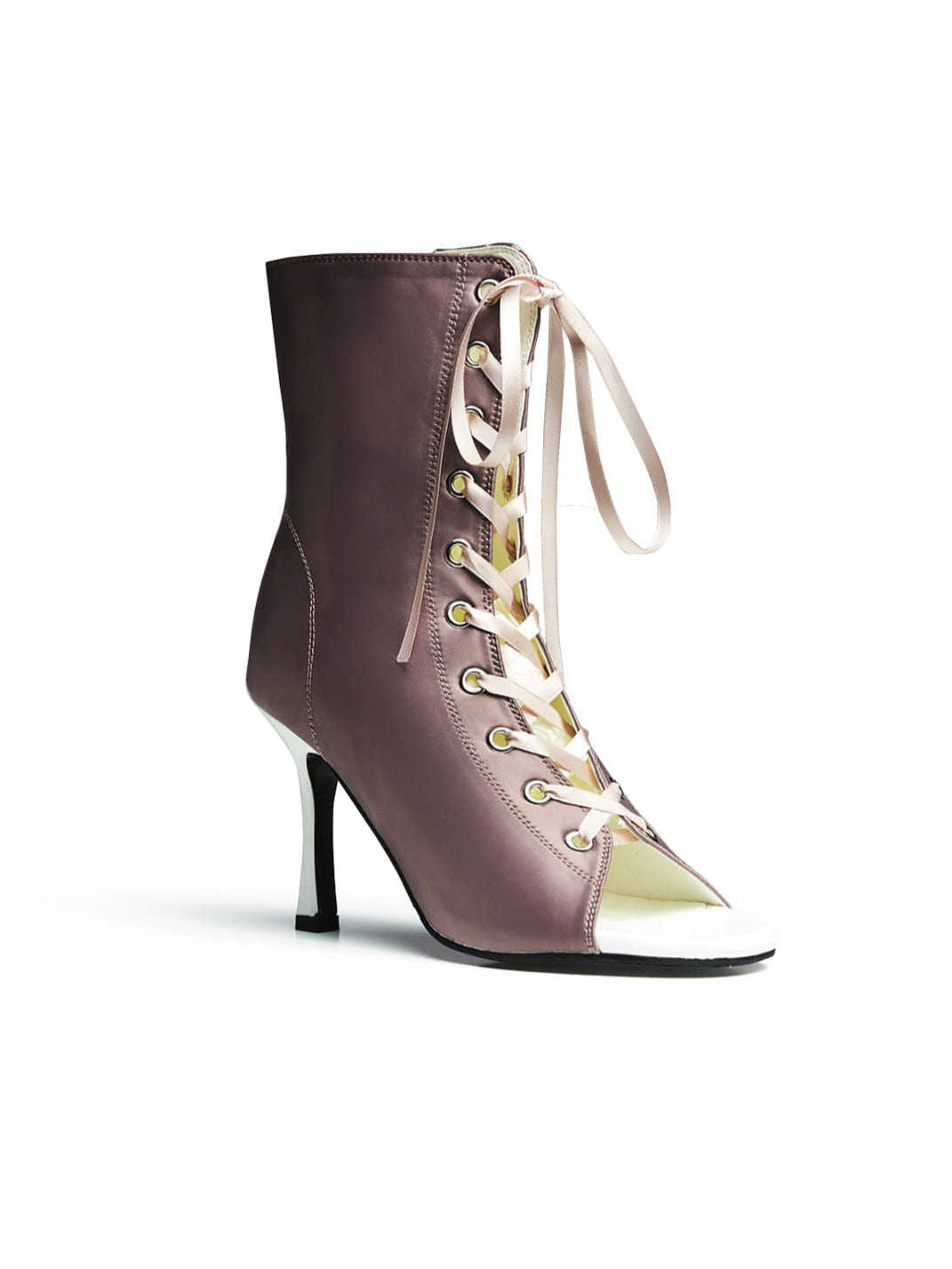 Satin Lace-Up Peep-Toe Ankle Heels - View 8