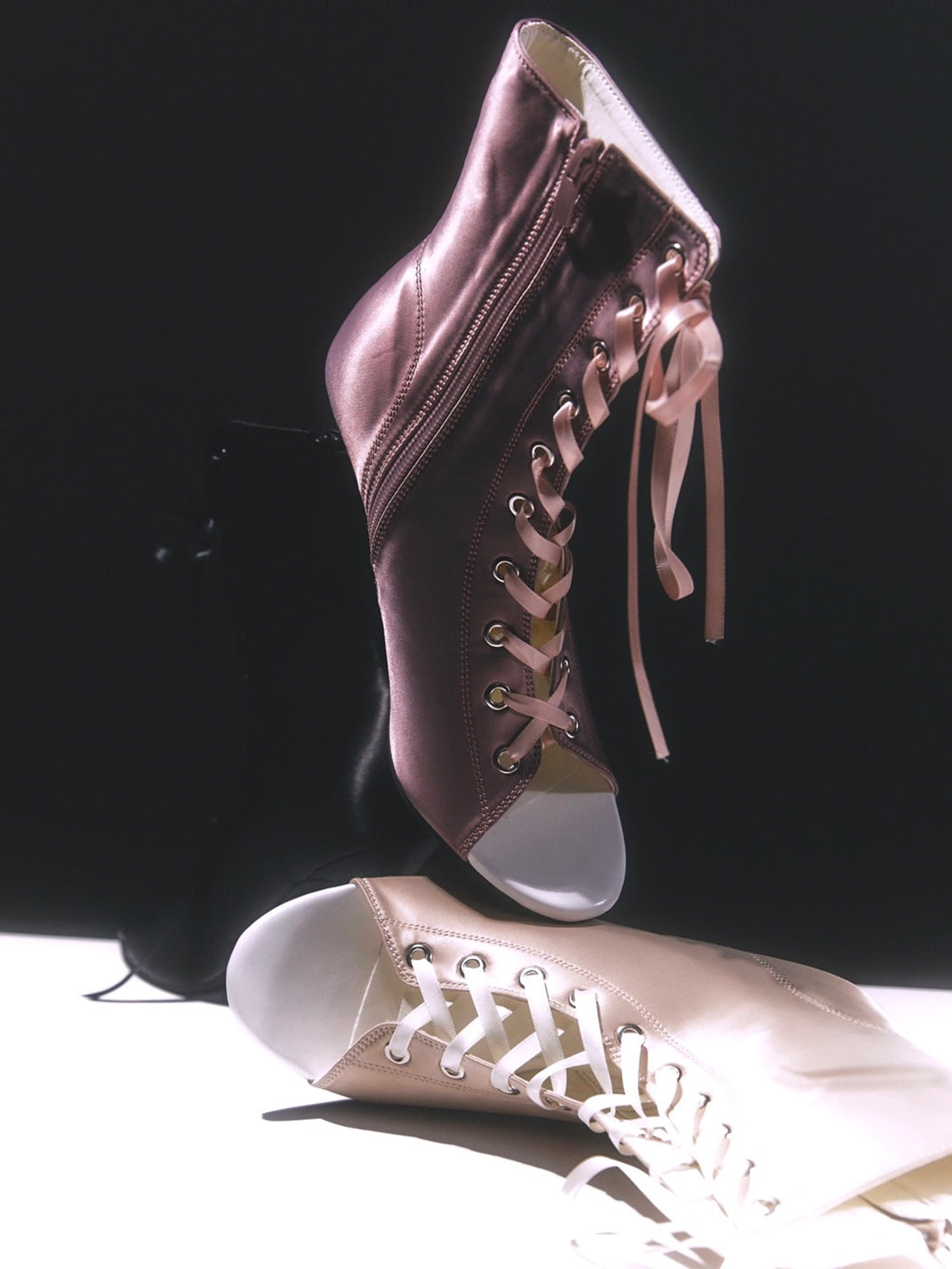 Satin Lace-Up Peep-Toe Ankle Heels - View 9