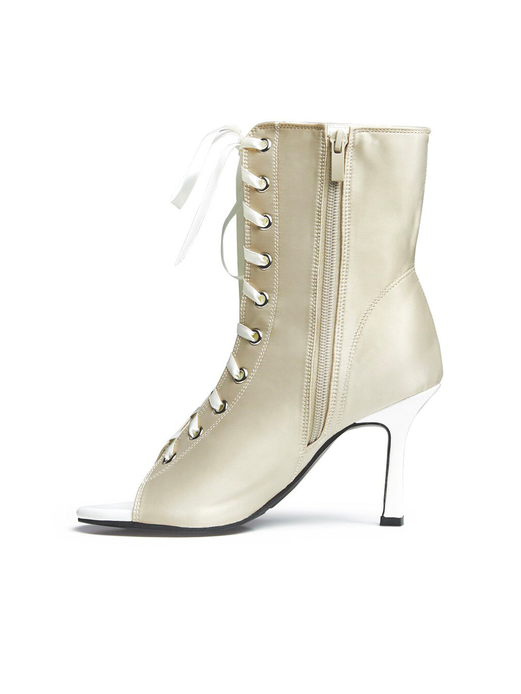 Satin Lace-Up Peep-Toe Ankle Heels - View 11