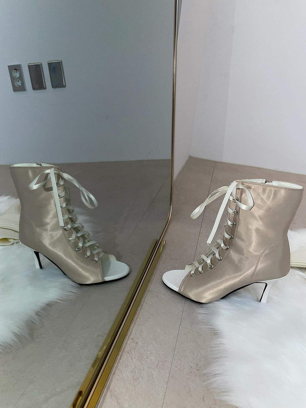 Satin Lace-Up Peep-Toe Ankle Heels - View 12
