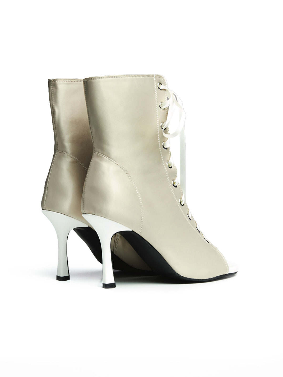 Satin Lace-Up Peep-Toe Ankle Heels - View 16