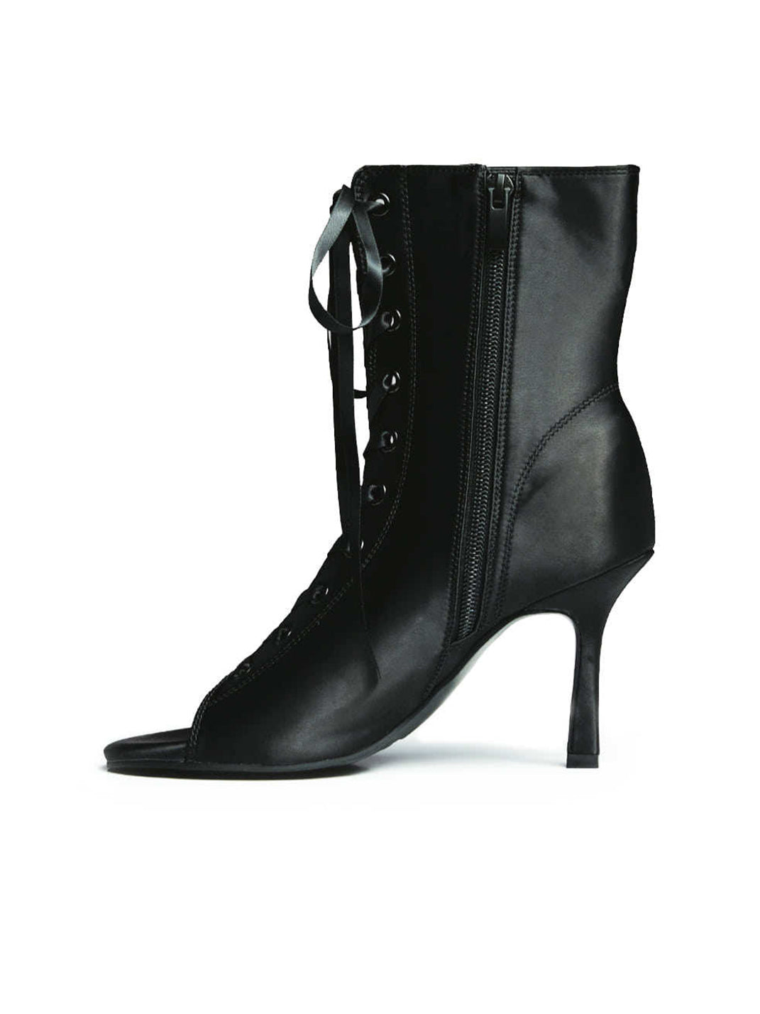 Satin Lace-Up Peep-Toe Ankle Heels - View 17