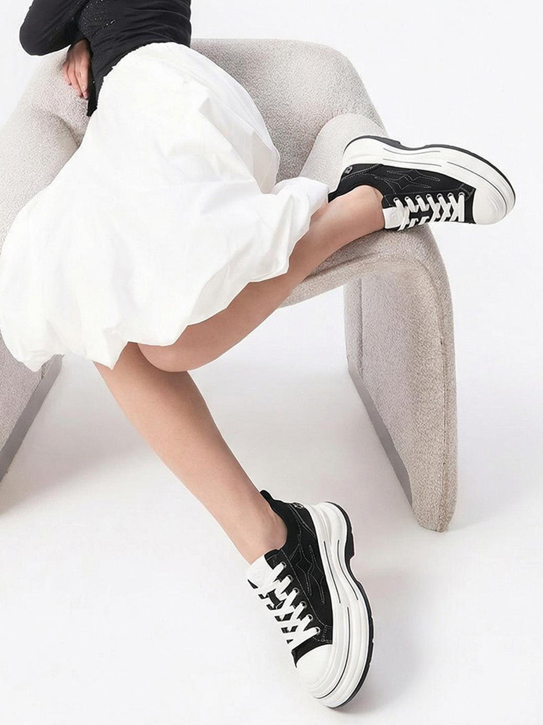Black 7 cm Layered-Platform Canvas Sneakers - View 2
