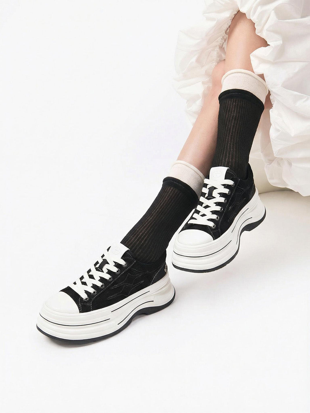 Black 7 cm Layered-Platform Canvas Sneakers - View 3