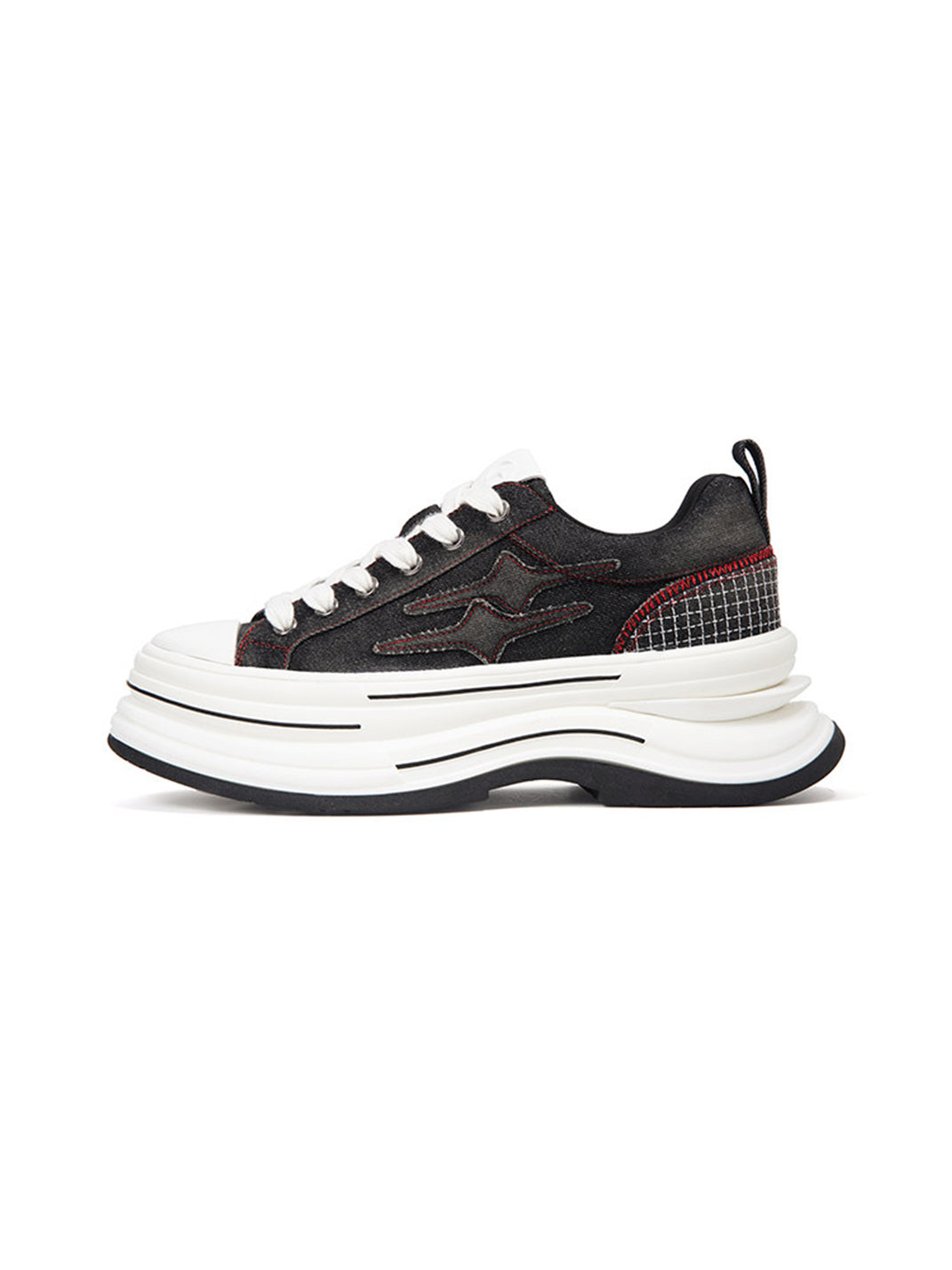 Black-Red 7 cm Layered Canvas Sneakers