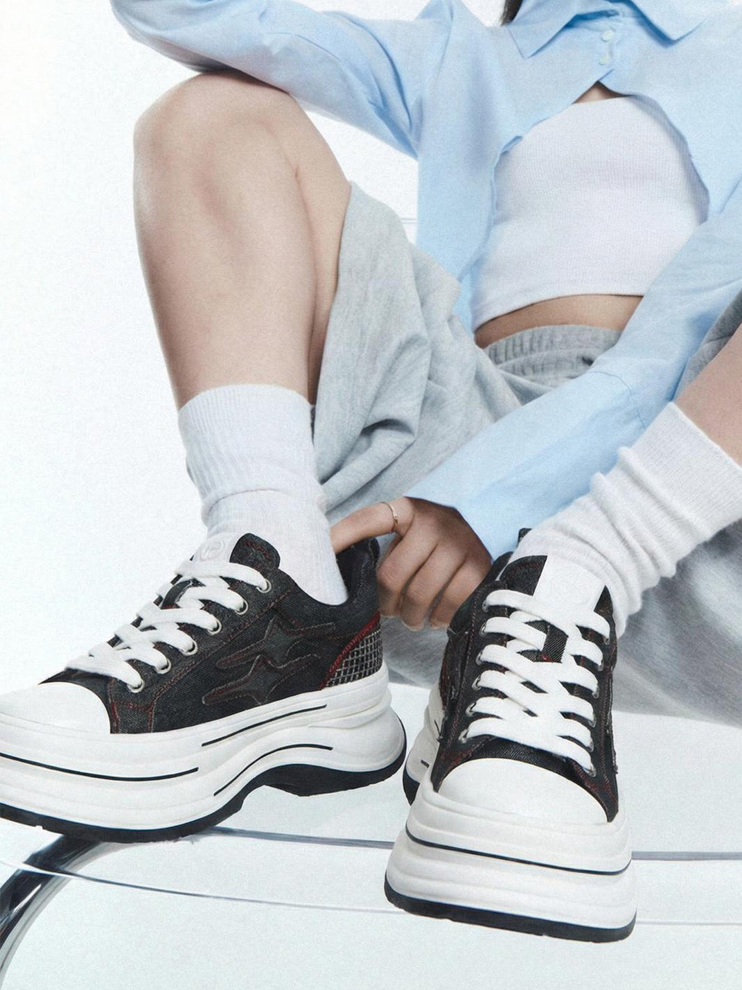 Black-Red 7 cm Layered Canvas Sneakers - View 2