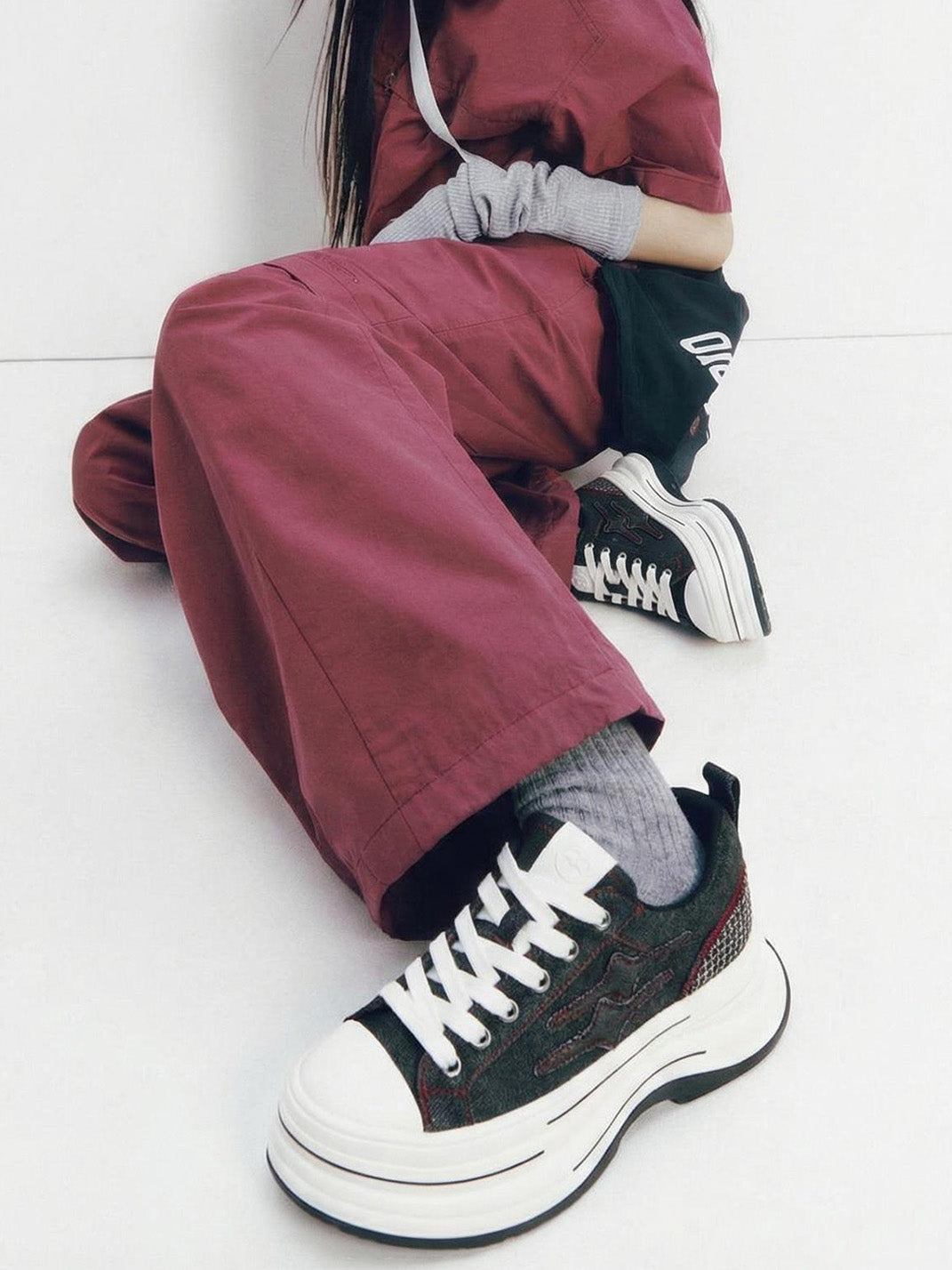 Black-Red 7 cm Layered Canvas Sneakers - View 3