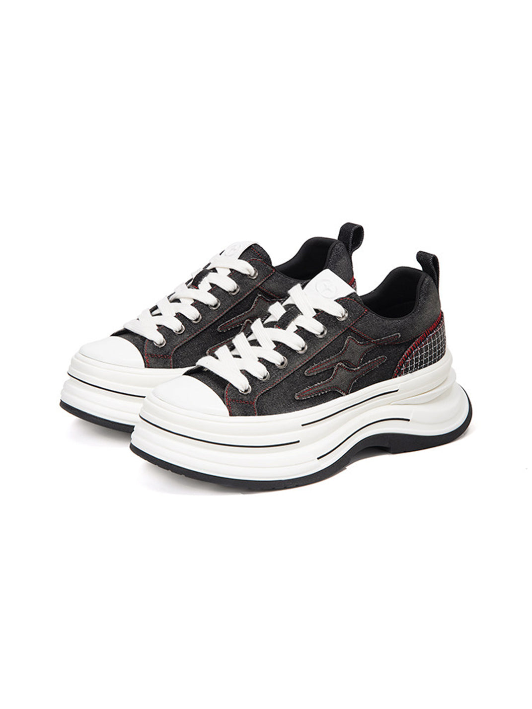 Black-Red 7 cm Layered Canvas Sneakers - View 5