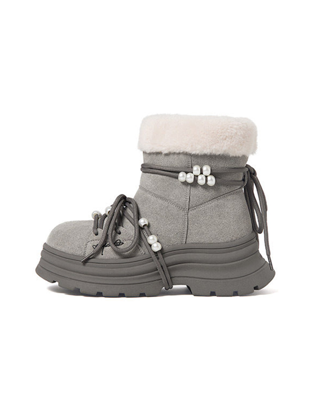 Plush-Cuff Charm Platform Snow Boots