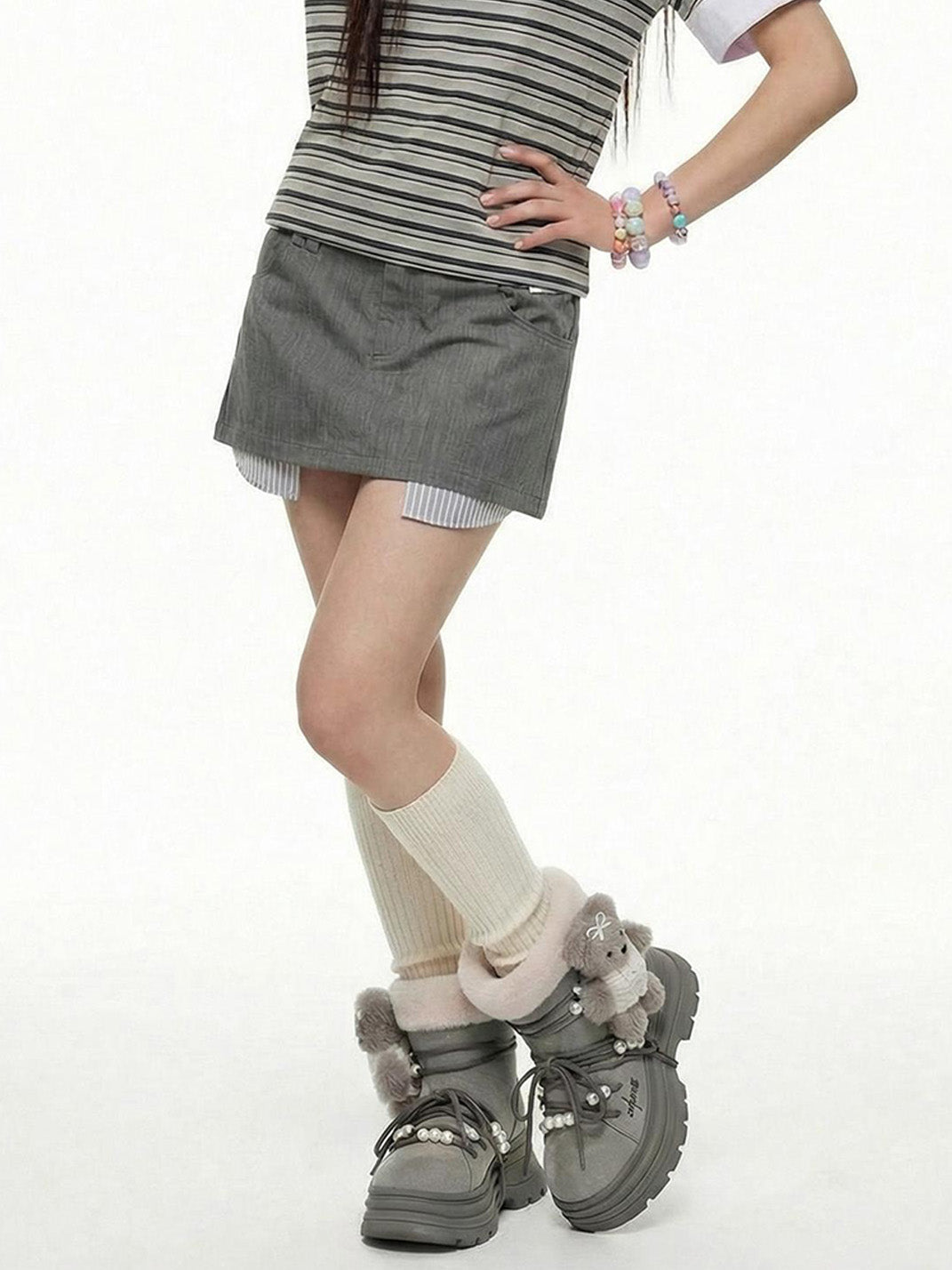 Plush-Cuff Charm Platform Snow Boots - View 3
