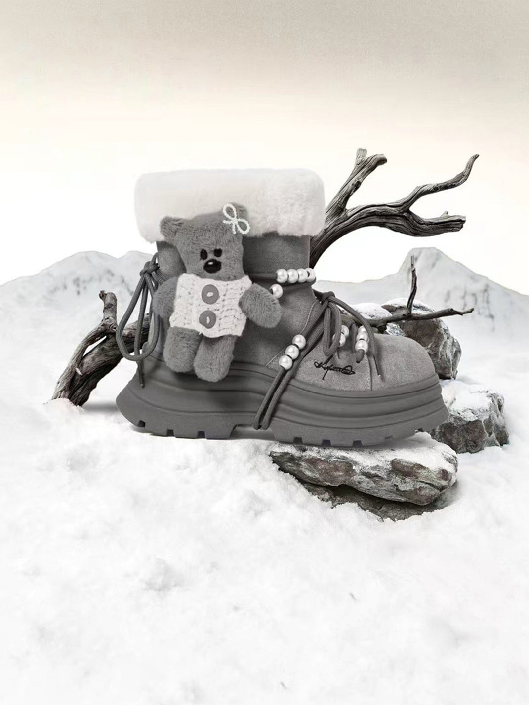Plush-Cuff Charm Platform Snow Boots - View 4