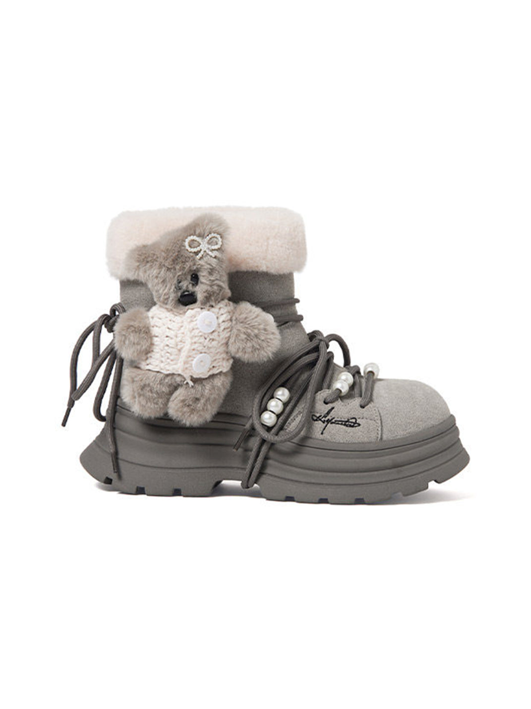 Plush-Cuff Charm Platform Snow Boots - View 7
