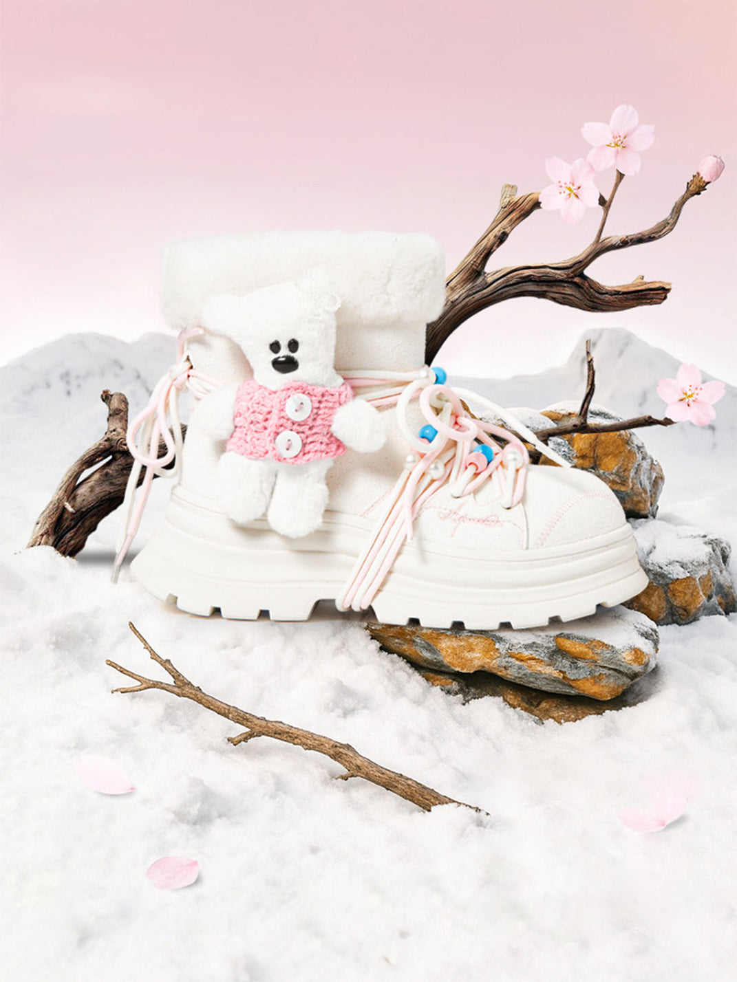 White Teddy-Lined Chunky Winter Boots - View 4