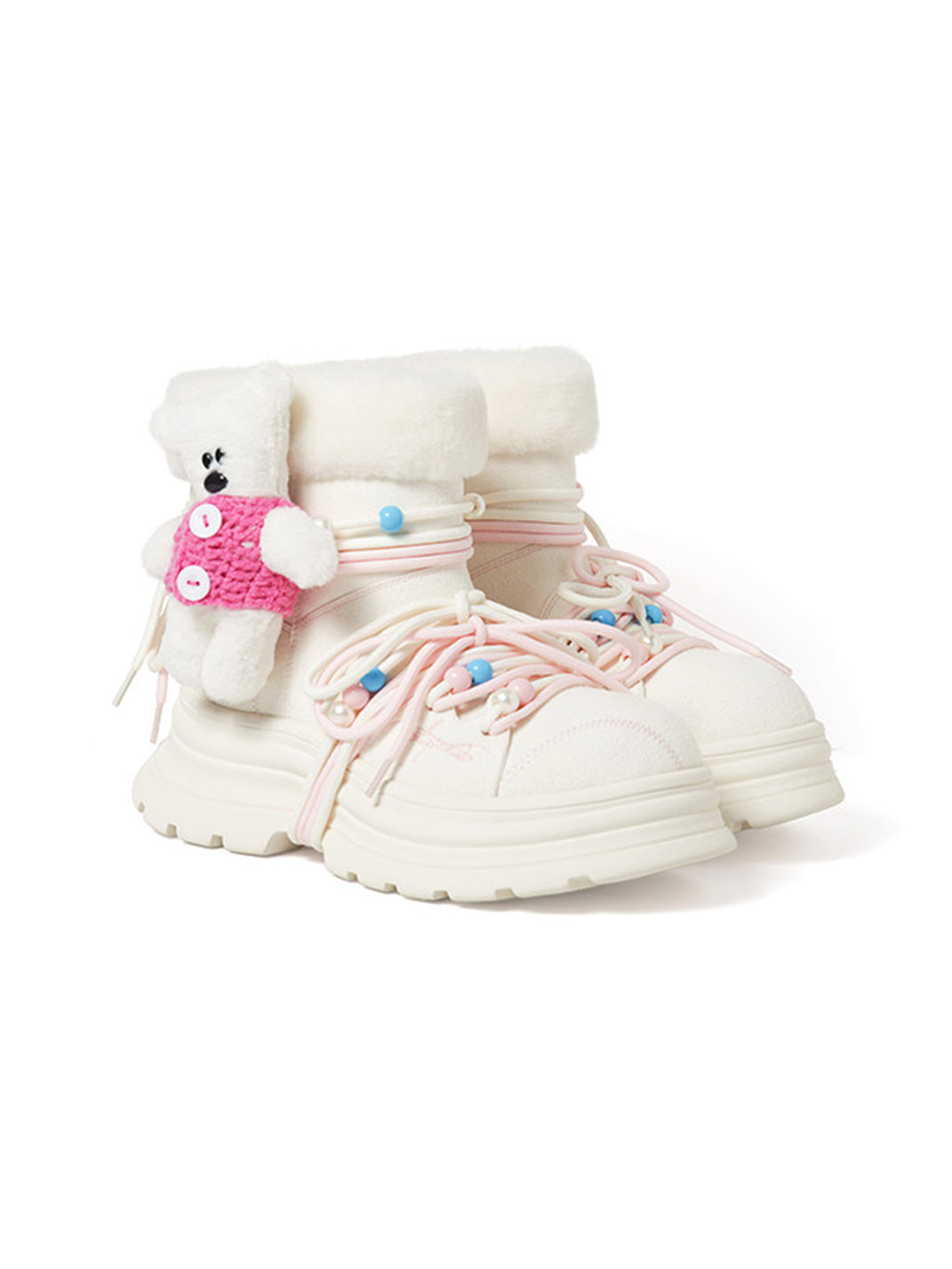 White Teddy-Lined Chunky Winter Boots - View 5